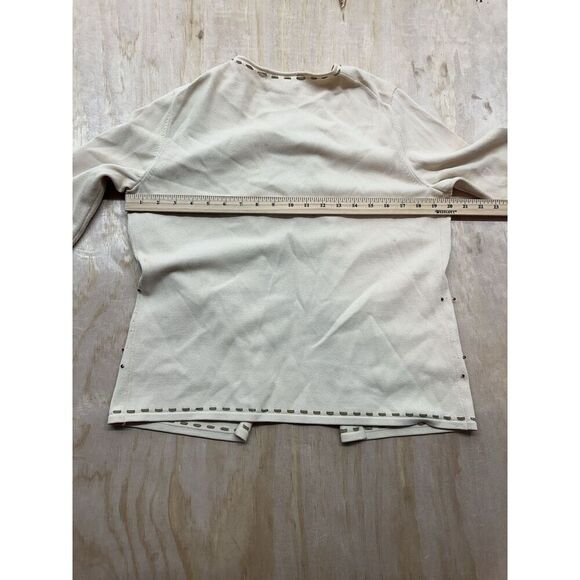 DUE PER DUÉ COLLECTION SIZE M Rayon Nylon Beige Cardigan Tassels Beaded Sweater - Picture 6 of 6